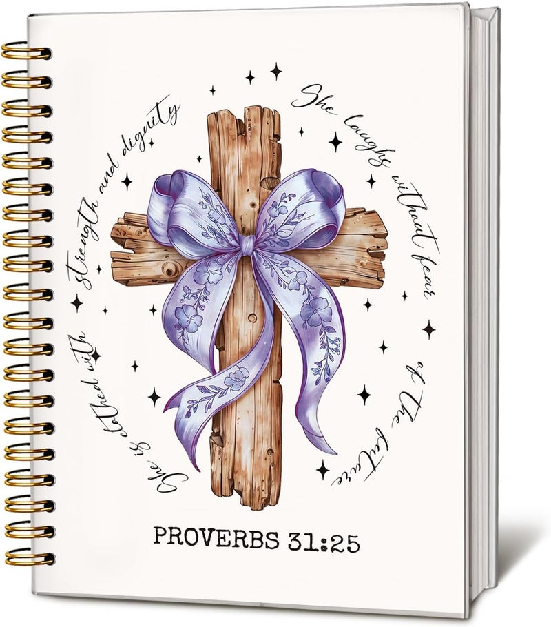 WLIANG Coquette Purple Bow Spiral Bible Notebook, Bible Study Journal, Church Notes Notebook for Note Taking, Christian Gifts for Women Girls, Proverbs 31 & Bible Study Supplies 5.5 x 8.3 - Image 1